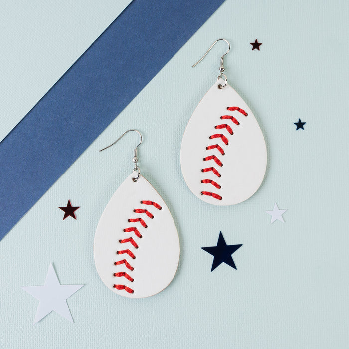 93001 - Baseball Leather Earrings - White & Red