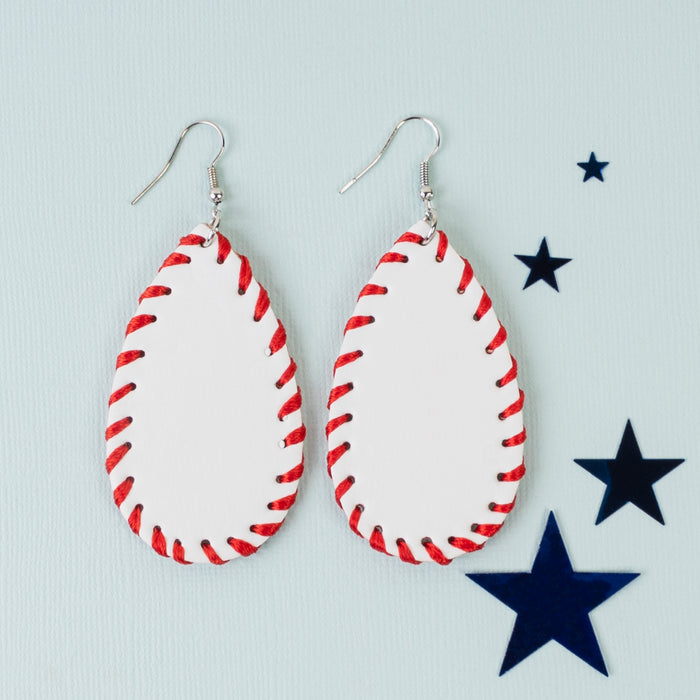 93002 - Baseball Leather Earrings - White & Red
