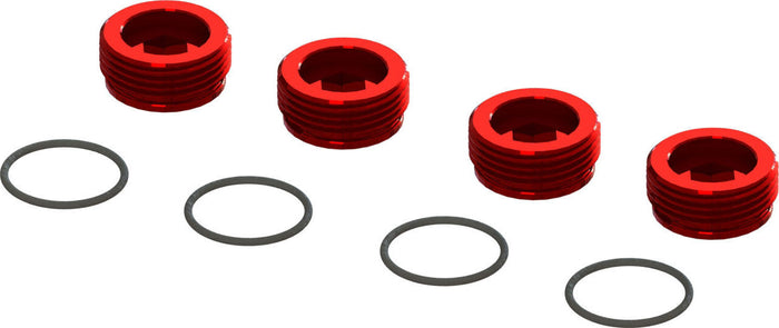Aluminum Front Hub Nut Red (4) with O-Rings