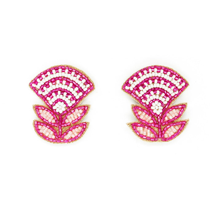 Beth Ladd Collections - Block Print Flower Earrings in Fuchsia