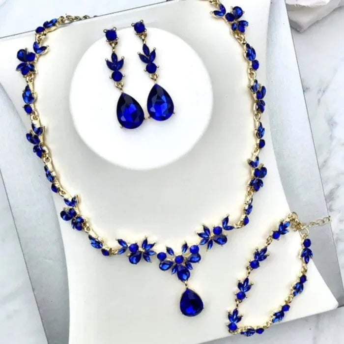 Gold Necklace Earrings and Bracelet Set