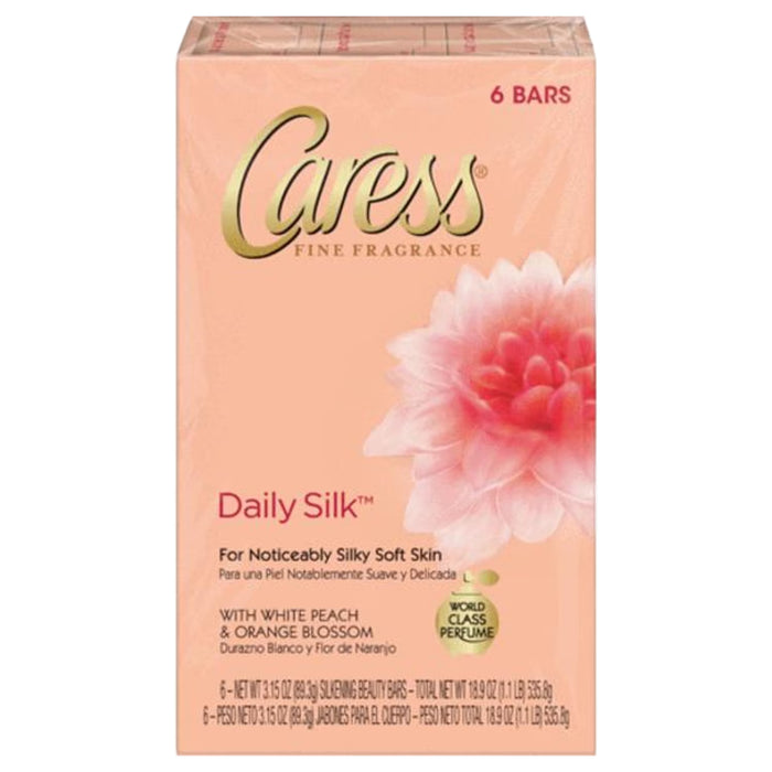 Caress Daily Silk Beauty Bar, White Peach & Orange Blossom 18.9 oz - 6 Ct - 6 Pack