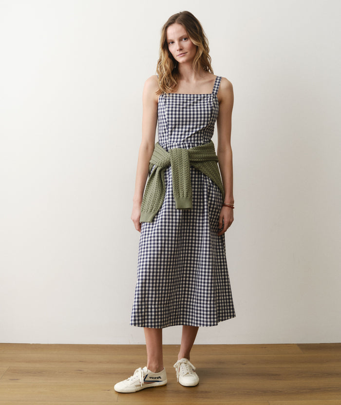Demi Poplin Midi Dress Navy Gingham