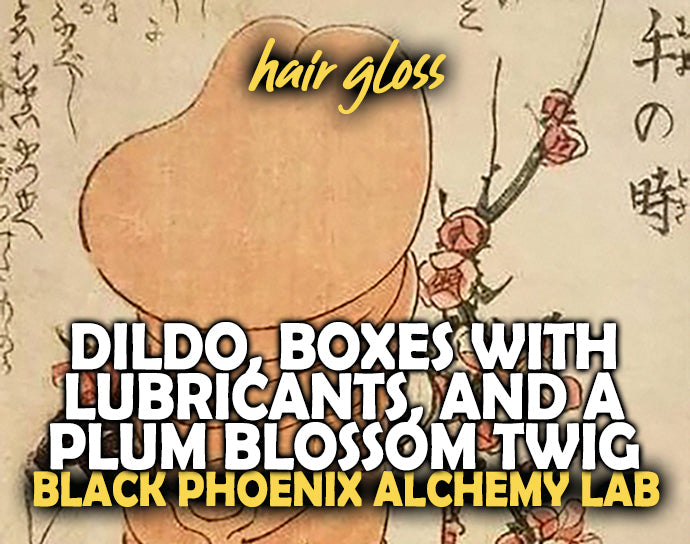 Dildo, Boxes with Lubricants, and a Plum Blossom Twig Hair Gloss