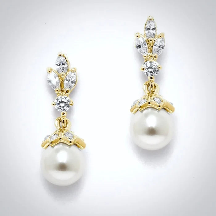 Pearl Wedding Jewelry - Pearl and Cubic Zirconia Bridal Earrings - Available in Rose Gold, Silver and Yellow Gold