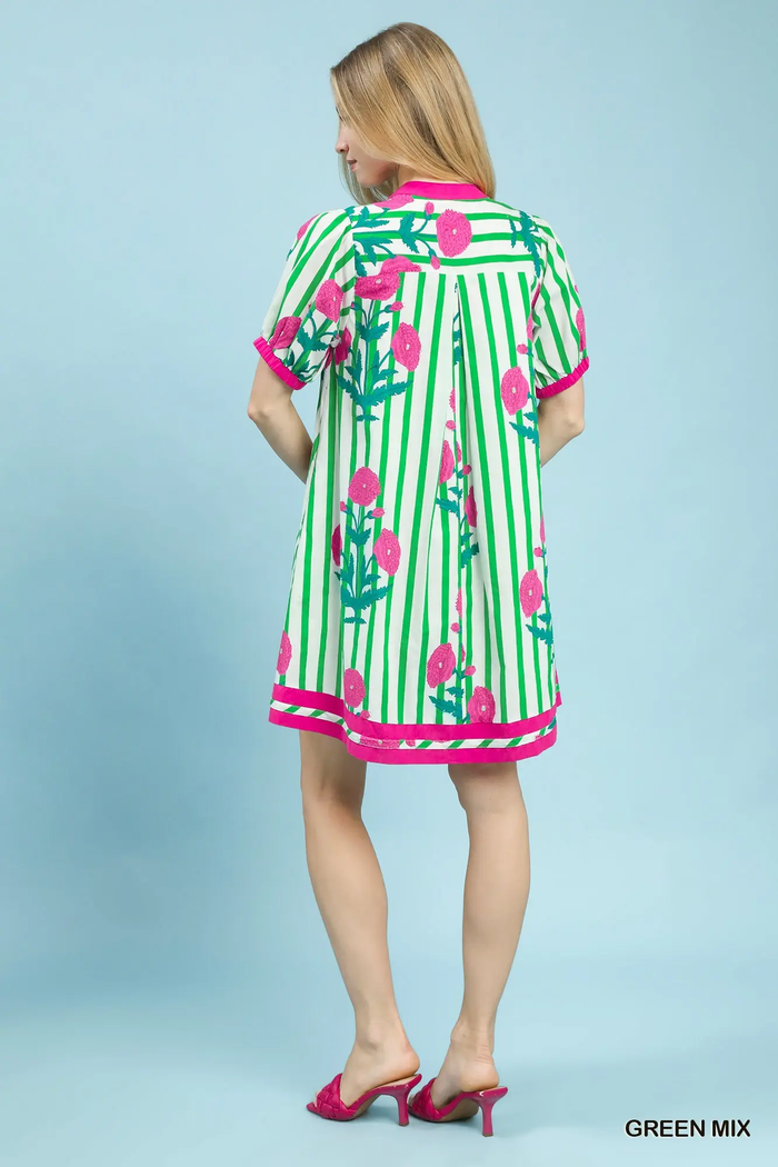 Floral Stripe Fiesta A-Line Dress