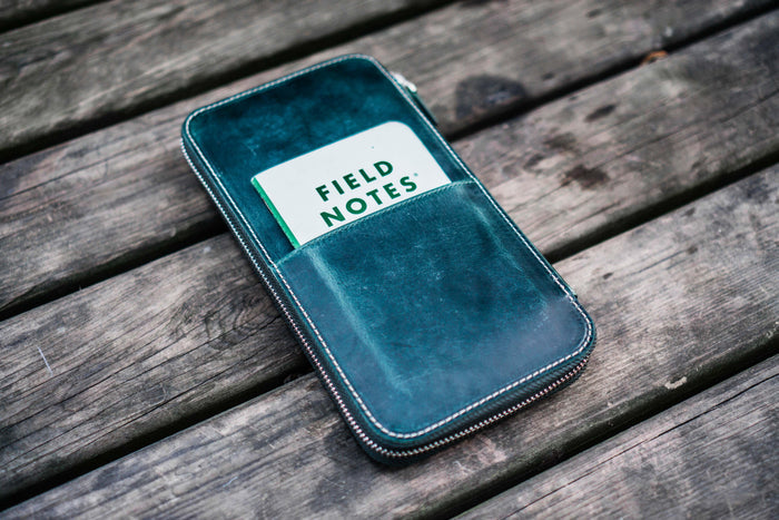Leather Zippered Hobonichi Weeks Cover - Crazy Horse Forest Green