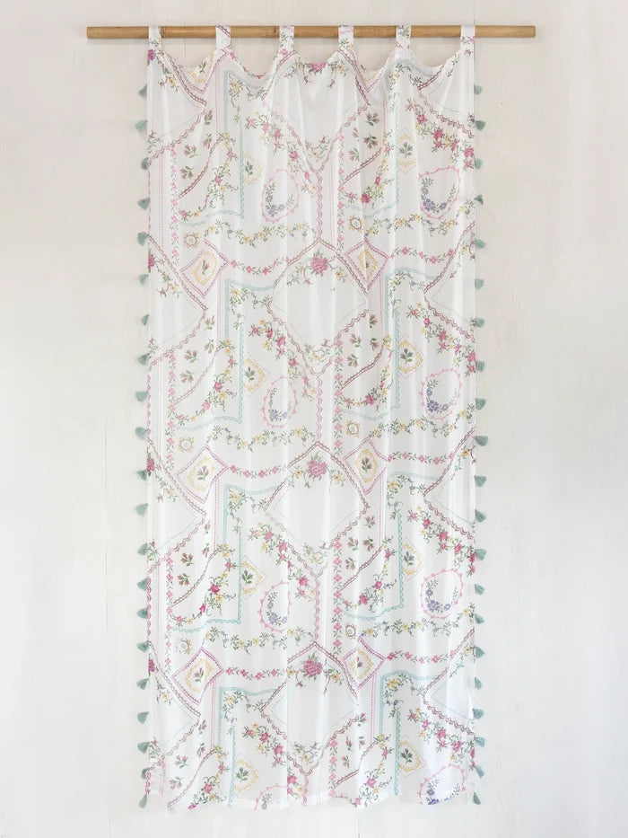 Printed Curtain Panel - Heirloom Cross Stitch Ivory-view 3