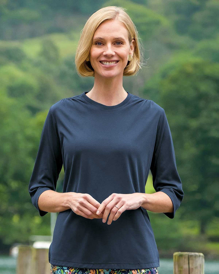 Roxanne Ruched Shoulder 3/4 sleeve Top - Navy - Country Collection