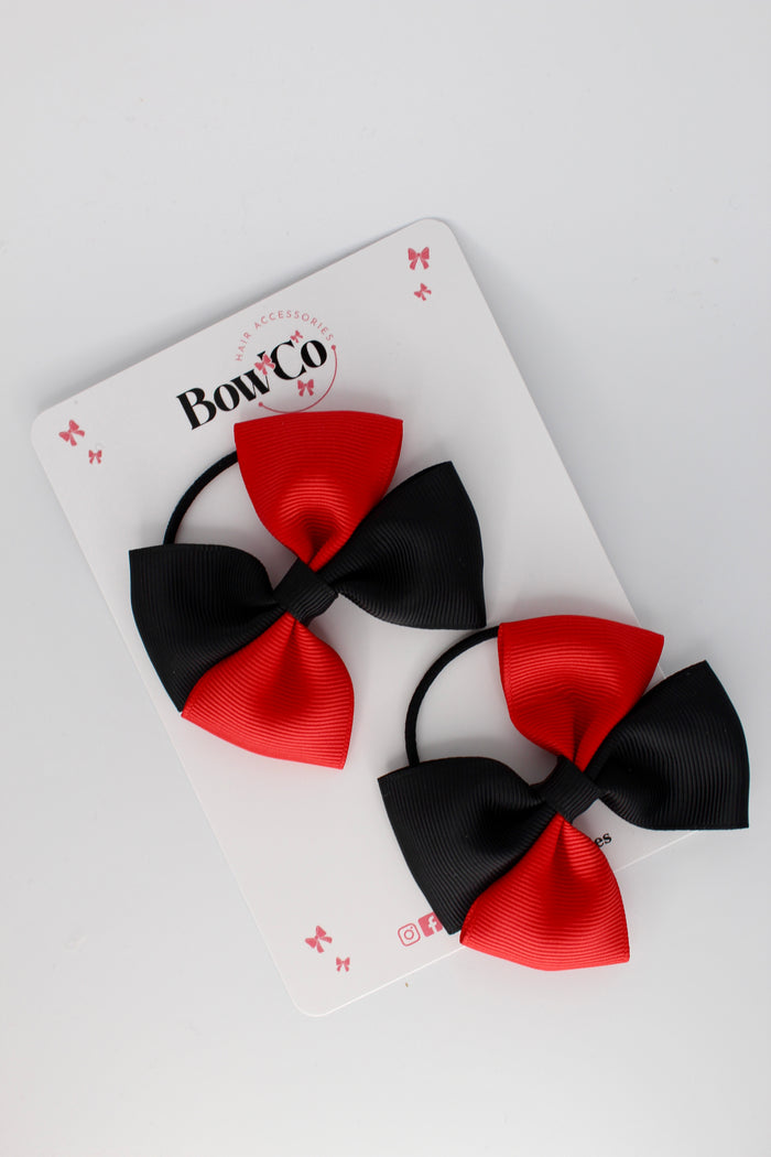 School Bows - Red and Black - Twist Bow Set - Elastic
