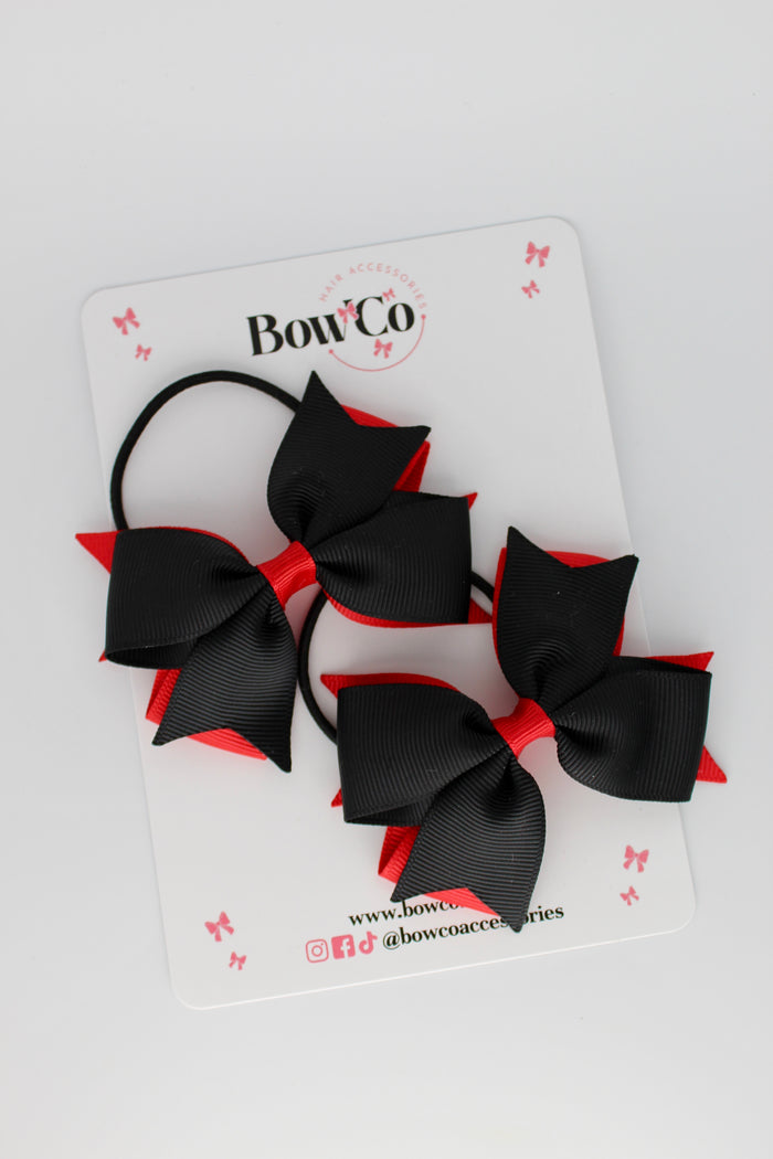 School Bows Red and Black - Layer Tail Bow Set - Elastic