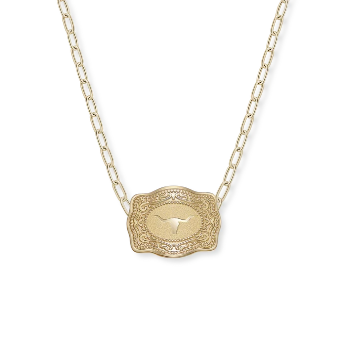 SpurWest Mini Belt Buckle Necklace (Longhorn) - Gold/ Paperclip