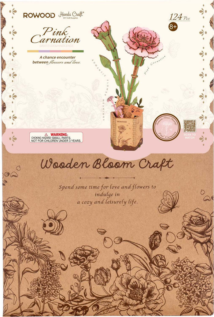 Modern Wooden Puzzle: Pink Carnation