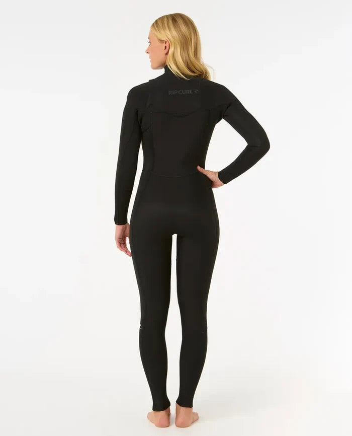 Rip Curl WMS Dawn Patrol 3/2mm black full wetsuit showing chest zip entry