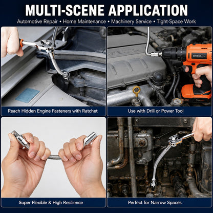 Flexible Spring Socket Extension Bar Set, 1/4" 3/8" 1/2" Drive, Bendable Extender for Ratchet, Drill & Auto Repair