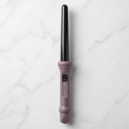 Olla Bella 1" Ceramic Curling Wand in Plum Metallic on marble countertop