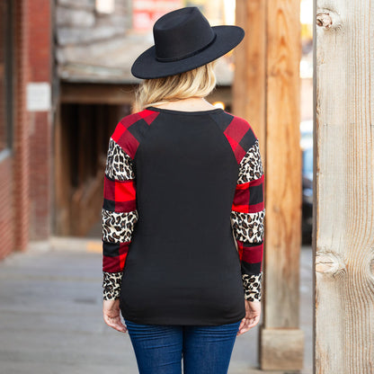 10368 - Plaid and Leopard Long Sleeve Top
