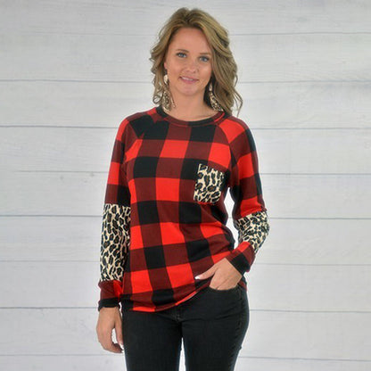 10429 - Plaid and Leopard Long Sleeve Top