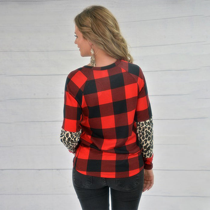 10429 - Plaid and Leopard Long Sleeve Top