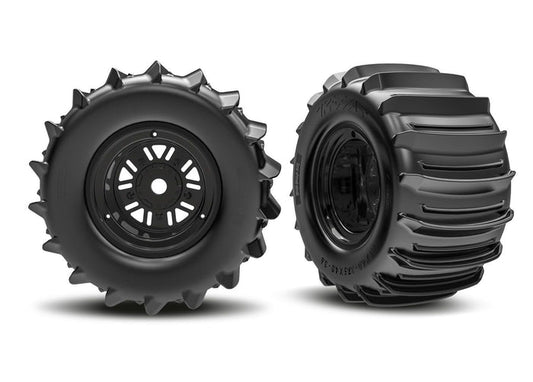 10973 Funco Black Rear Wheels & Paddle Tires (2)