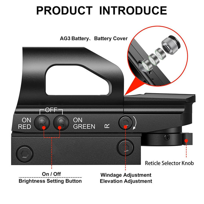 1x22x33 Red Green Dot Sight 4 Reticle Reflex Sight Airsoft