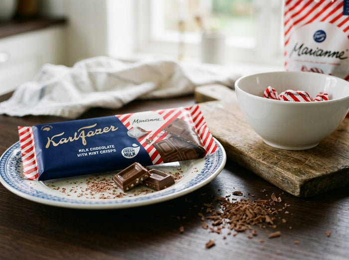 Fazer Chokladkaka Marianne 145g – Milk Chocolate with Peppermint Candy Pieces