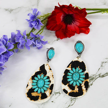 734003 - Turquoise and Leopard Earrings - Turquoise & Silver