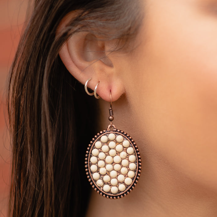 734008 - Turquoise Beaded Earrings - Ivory & Copper