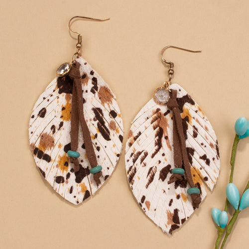734038 - Feather Earrings - Brown Yellow White