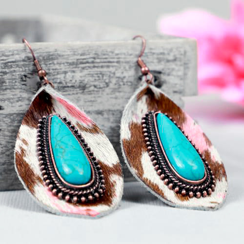 73987 - Animal Print Turquoise Earrings - Turquoise Pink