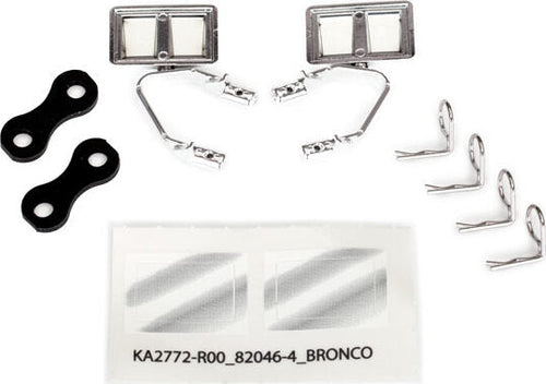 Mirrors, side, chrome (left & right)/ retainers (2)/ body clips (4)