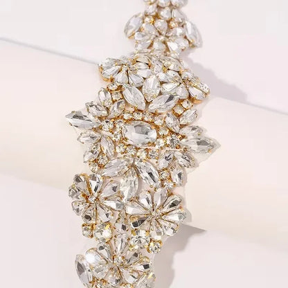 Elegant Gold Crystal Bridal Belt on Champagne Satin Ribbon