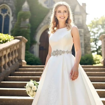 Elegant Gold Crystal Bridal Belt on Champagne Satin Ribbon