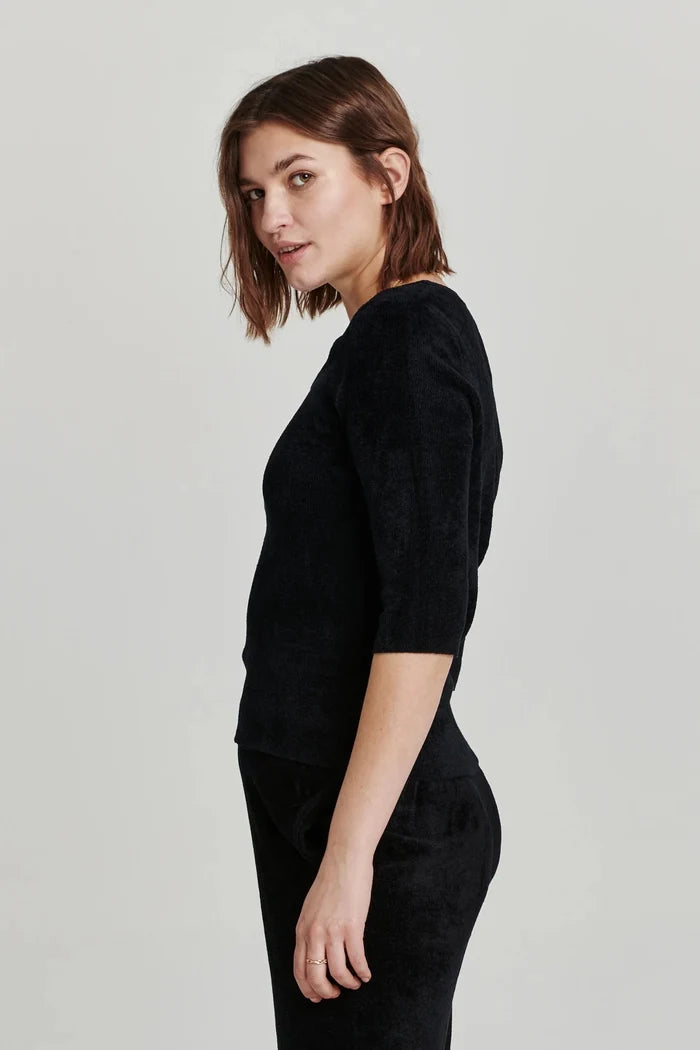 Another Love Leo Scoop Neck Top - Black Chenille