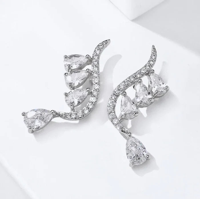 Wedding Jewelry - CZ Bridal Climber Earrings - Available in Gold and Silver