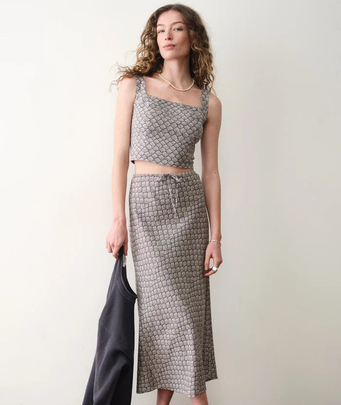 Avery Hemp Midi Skirt Navy Seashell