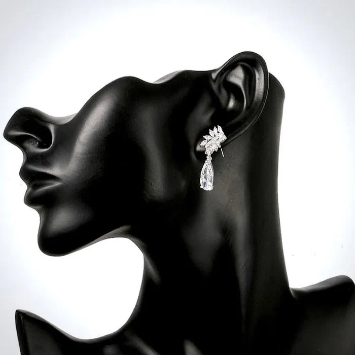 Wedding Jewelry - Silver Cubic Zirconia Bridal Earrings