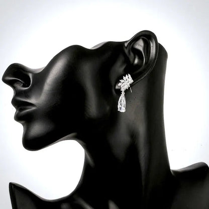 Wedding Jewelry - Silver Cubic Zirconia Bridal Earrings