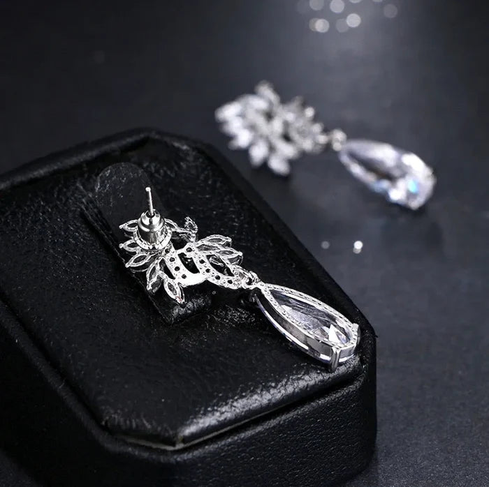 Wedding Jewelry - Silver Cubic Zirconia Bridal Earrings