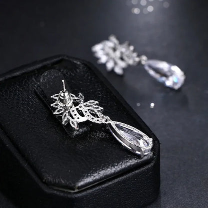 Wedding Jewelry - Silver Cubic Zirconia Bridal Earrings