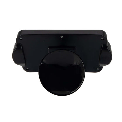 The Baby View Mirror is a black rectangular baby car mirror with a large central circular section, shown from the back against a white background, and features a visor clip for easy installation.