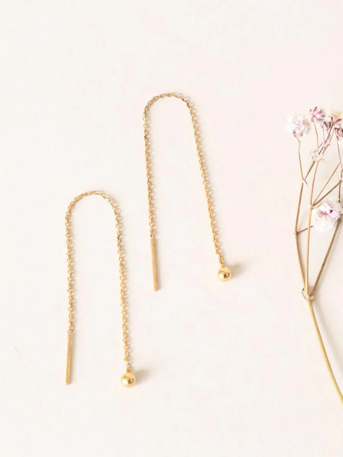 wellthy® 14k Yellow Gold Ball & Chain Threaders