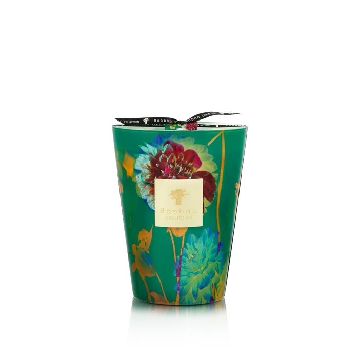Decorative candle with floral design on a white background