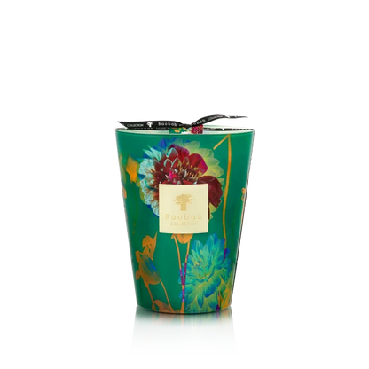 Decorative candle with floral design on a white background