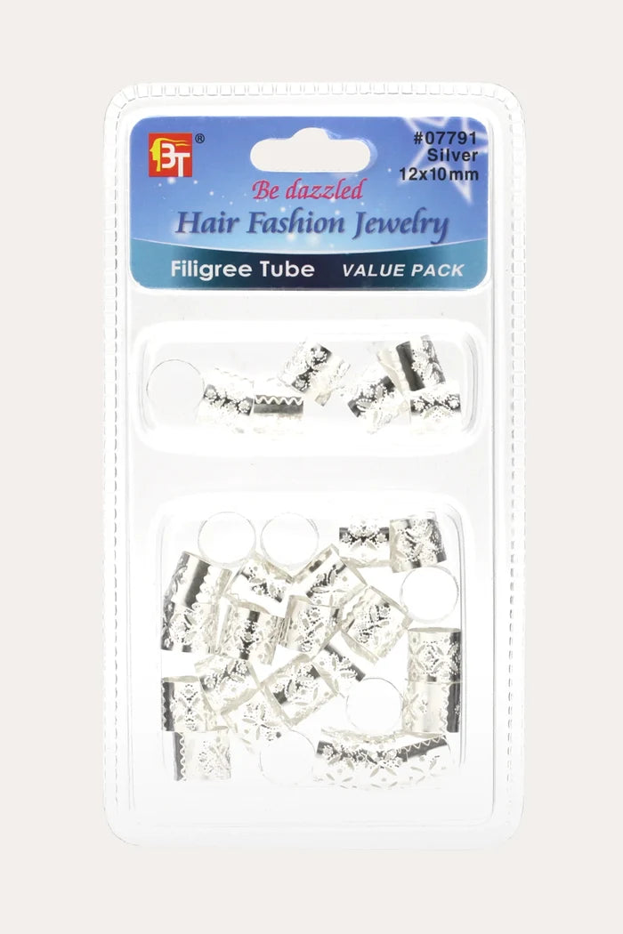 BEAUTY TOWN FILIGREE TUBE SILVER 12X10MM #07791 (VALUE PACK) - BSW BEAUTY CANADA