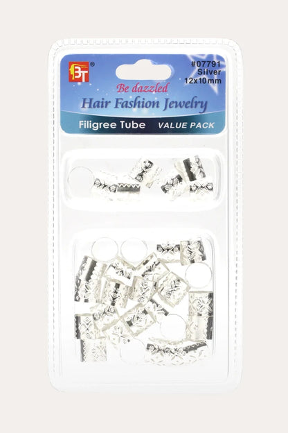 BEAUTY TOWN FILIGREE TUBE SILVER 12X10MM #07791 (VALUE PACK) - BSW BEAUTY CANADA
