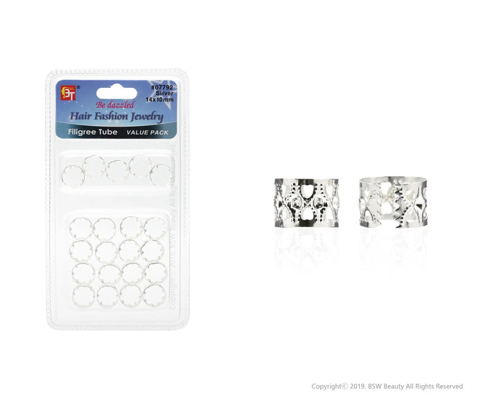 BEAUTY TOWN FILIGREE TUBE SILVER 14X10MM #07792 (VALUE PACK) - BSW BEAUTY CANADA
