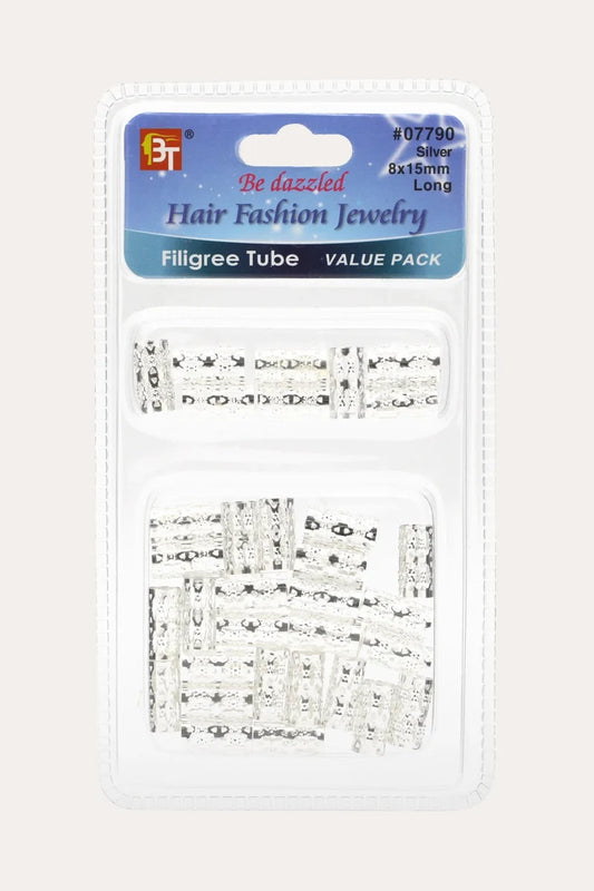 BEAUTY TOWN FILIGREE TUBE SILVER 8X15MM LONG #07790 (VALUE PACK) - BSW BEAUTY CANADA