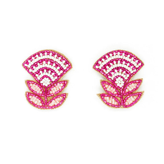 Beth Ladd Collections - Block Print Flower Earrings in Fuchsia