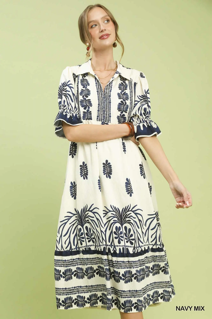 Black Mix Boho Border Midi Dress